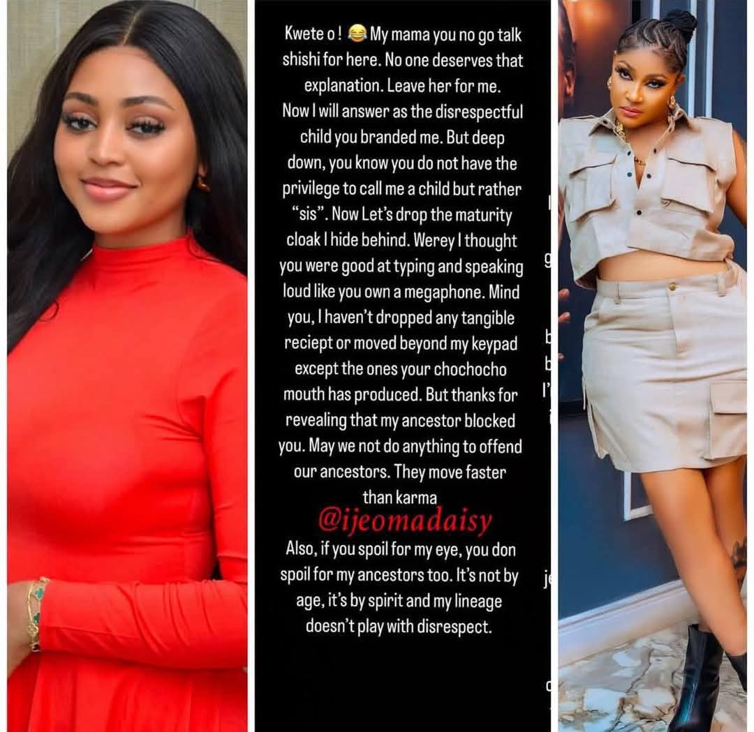 Nollywood actress Angela Okorie takes on her Junior colleague Regina Daniel for responding to her over her troll on fellow senior colleague Mercy