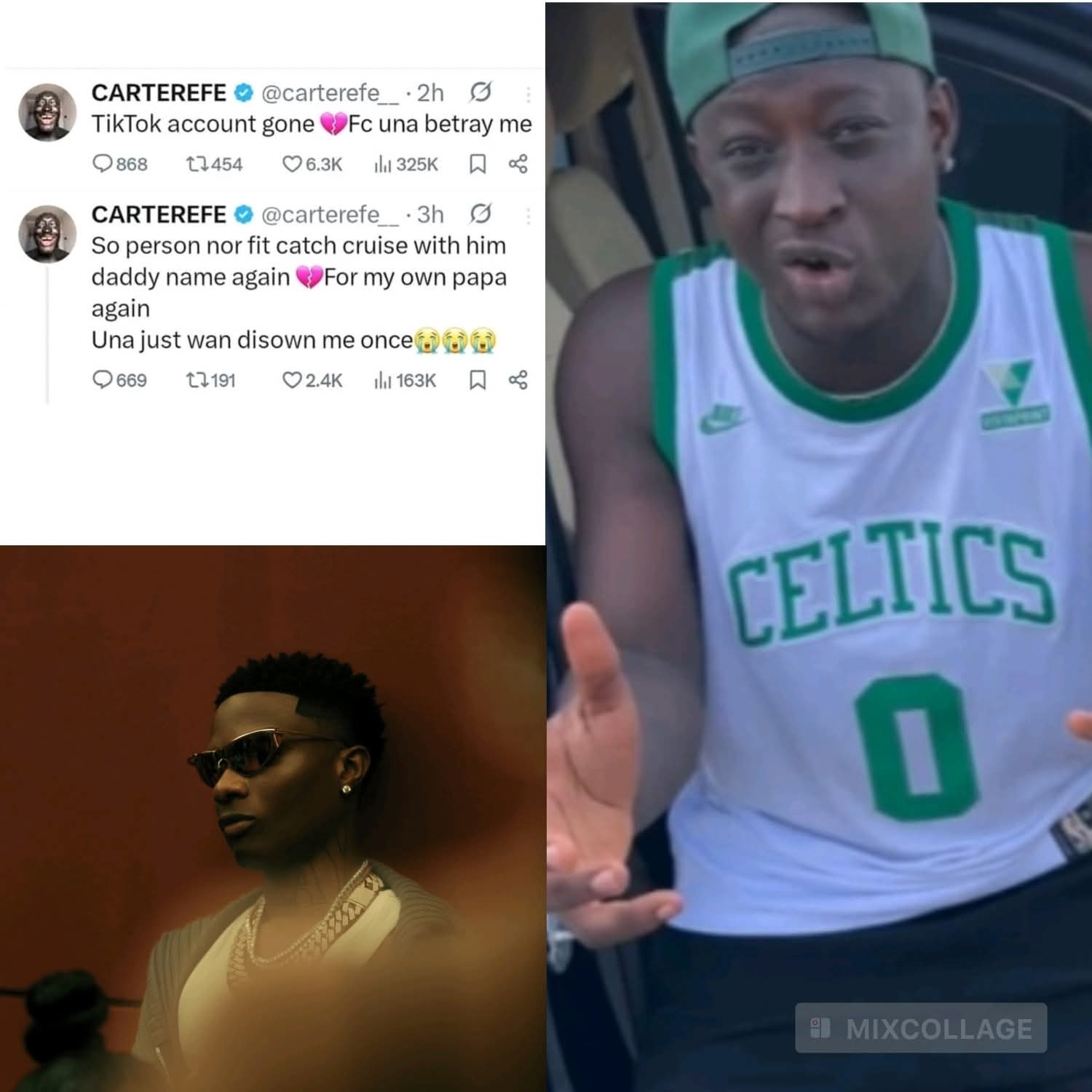 skit-maker Carter Efe’s official TikTok account (boasting over 3.5 million followers) was taken down just hours after he went on a livestream and described Wizkid